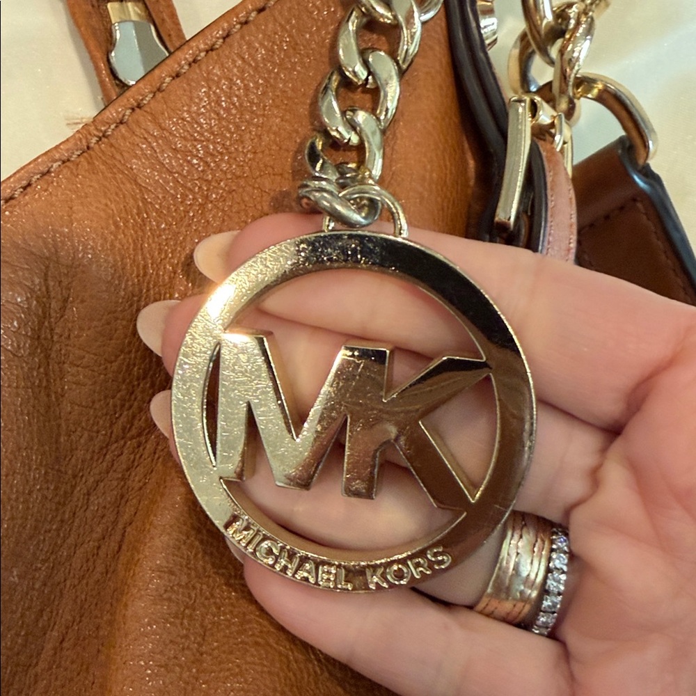 Michael Kors Leather Shoulder Bag – Cognac Brown | Gold Hardware - Picture 8 of 14